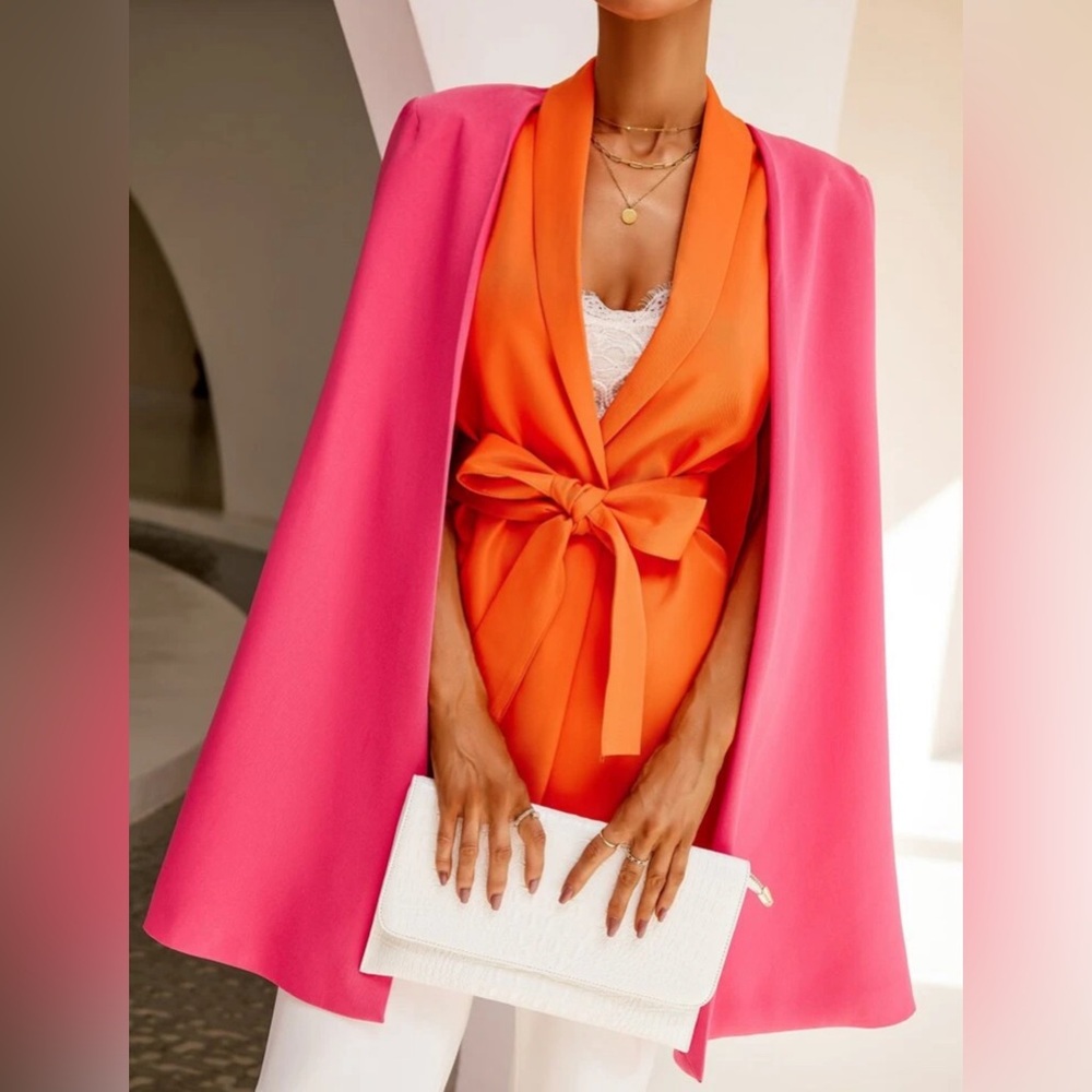 SHEIN Vibrant Pink and Orange Cape Jacket